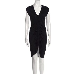 Black Dress Jersey Ruched Bodycon V-Neck Date Night Party Medium